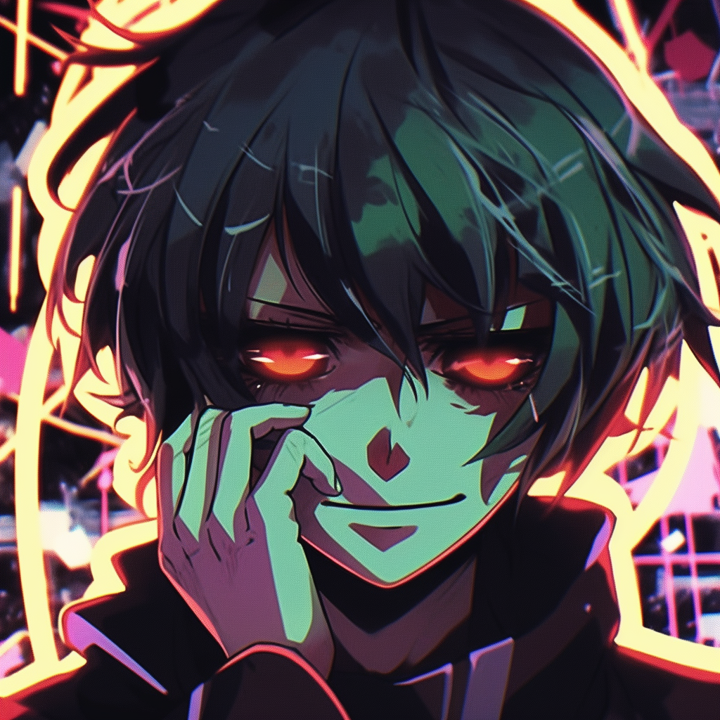 An action pose of a robotic anime protagonist, dynamic lines and contrasting colors. crazy anime pfp boy portrait tips pfp for discord.