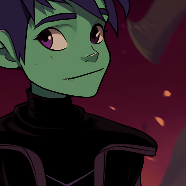A close-up of Beastboy and Raven, detailed shading and high contrast representing a sinister atmosphere. beastboy and raven pfp halloween cosplay pfp for discord.
