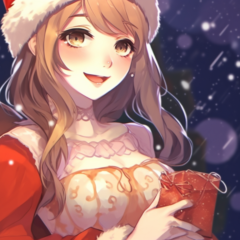 Two characters in soft hues, playing with snowflakes, background of falling snow. versatile christmas pfp for discord pfp for discord.