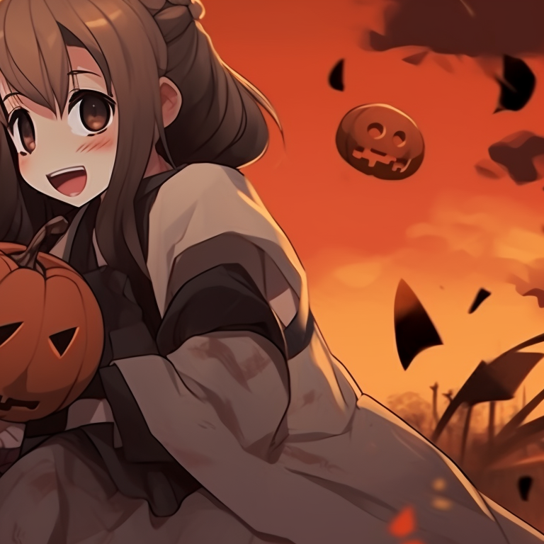 Zenitsu and Nezuko in an autumn setting, cool colors and shadow play. zenitsu and nezuko halloween artwork pfp for discord.