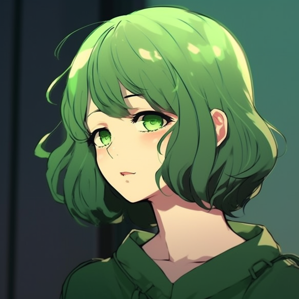 Serene female anime character profile, showcasing minimalistic details and pastel green tones. green anime pfp aesthetic icons
