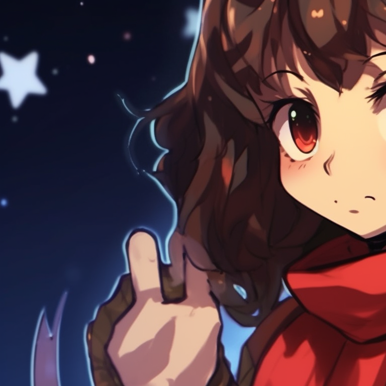Two characters, with a star-studded sky background, gazing at a shooting star. matching christmas demon slayer pfp characters pfp for discord.