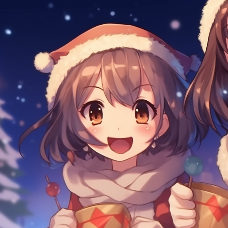 Two characters holding hands, intensely colored background with soft romance. matching anime christmas pfp character inspiration pfp for discord.