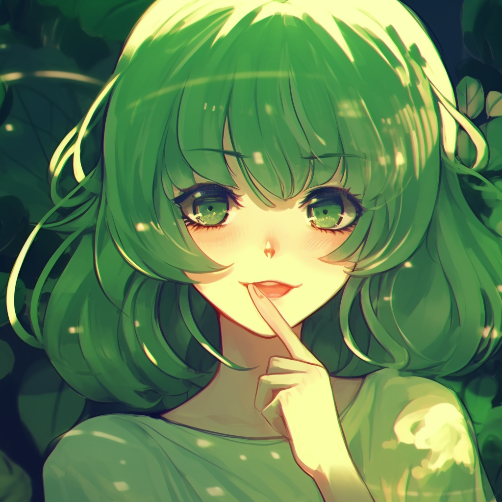 A paragon of an anime girl with fine green hair details, crisp lines and smooth shading. verdant green anime pfp girl