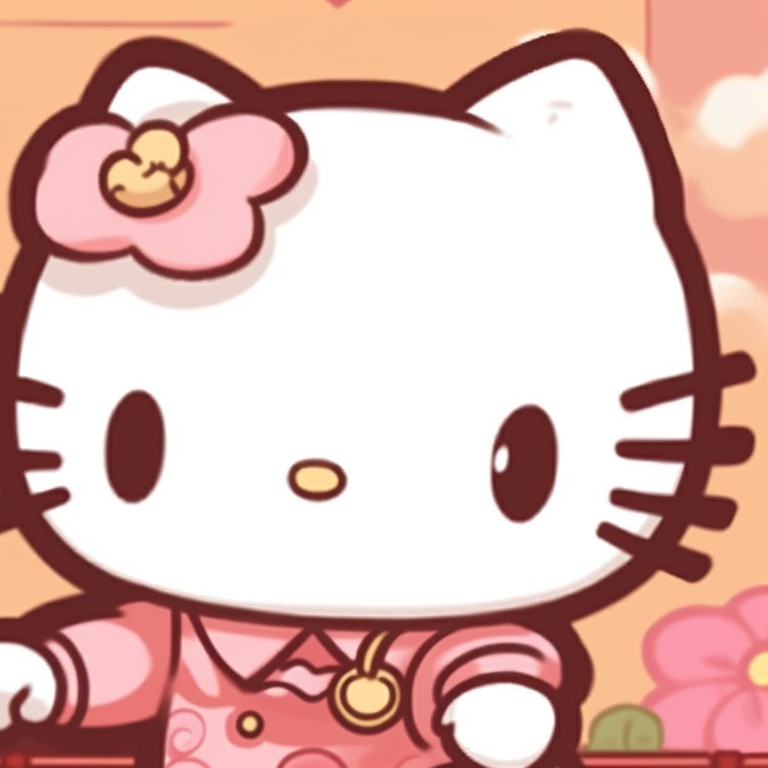 Hello Kitty characters in a dreamy setup, pastel tones and soft hues, showing serene expressions. aesthetic hello kitty pfp matching pfp for discord.