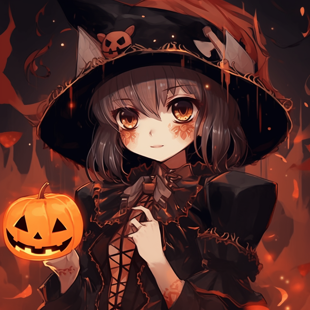 A cute anime girl in a ghost-themed costume, with soft shading and a playful expression. anime girl halloween pfp