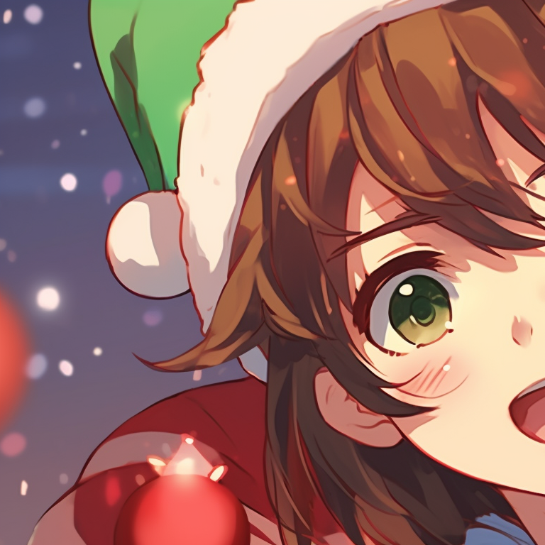 Close-up of two characters, soft dreamy lighting and snowflakes, captivating Christmas ambiance. latest matching christmas themed pfp pfp for discord.