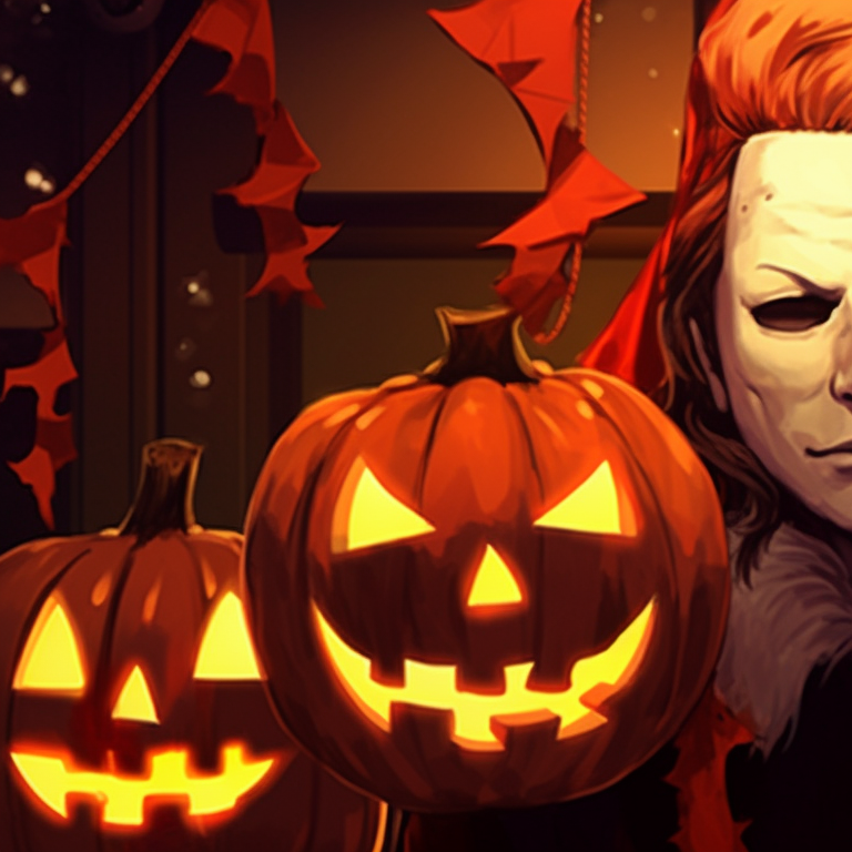 Michael Myers in a playful Christmas scene, surrounded by snow and holiday decorations. celebrate christmas with michael myers pfp pfp for discord.