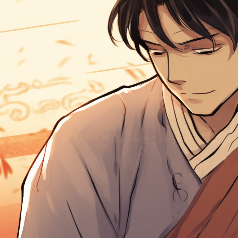 Lady K and a sick man in traditional clothes, soft pastel background. lady k and the sick man matching pfp books pfp for discord.