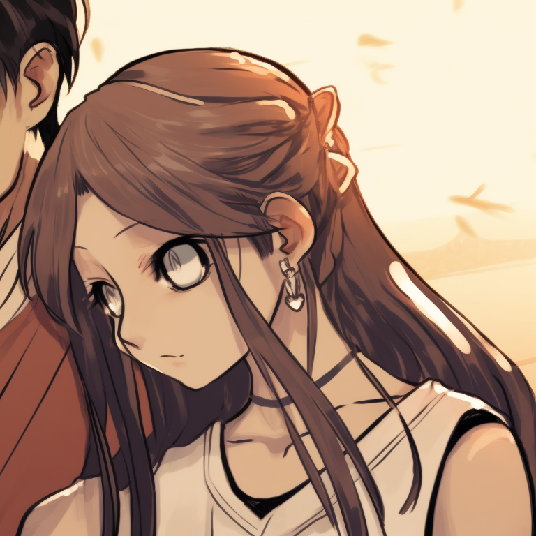 Lady K and a sick man in traditional clothes, soft pastel background. lady k and the sick man matching pfp books pfp for discord.