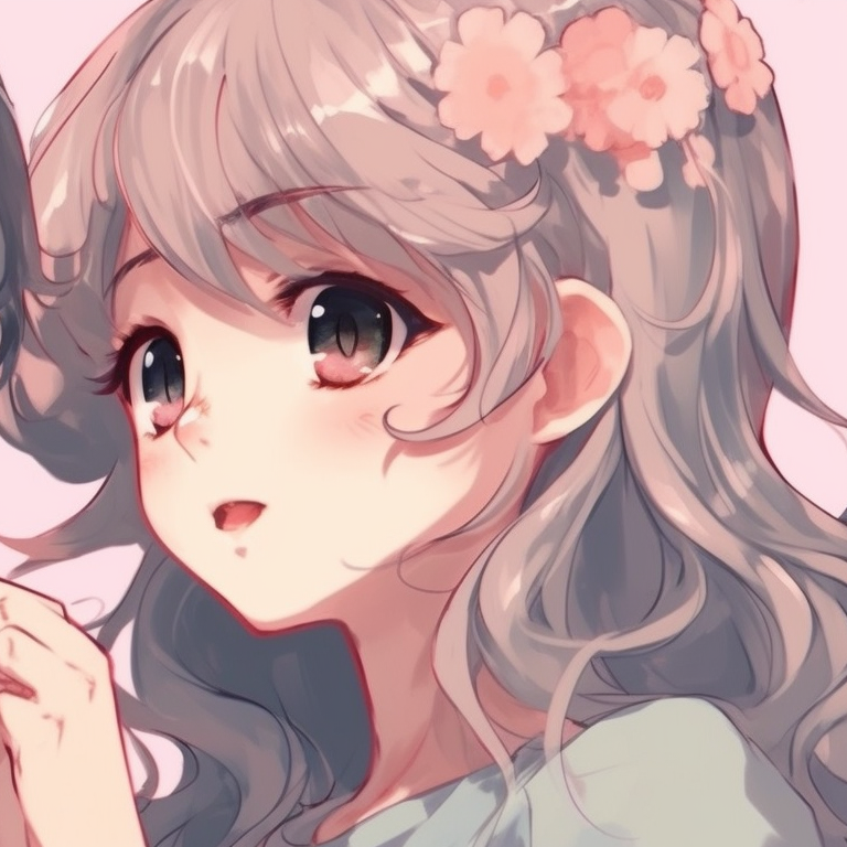 Two girls reflected in a serene summer pond, vibrant colors and expressive eyes. unique girl's matching pfp pfp for discord.