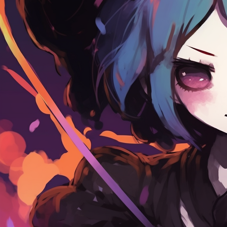 Two witchy characters, mystic symbols and dark colors, casting a spell together. best of matching bestie halloween pfp pfp for discord.