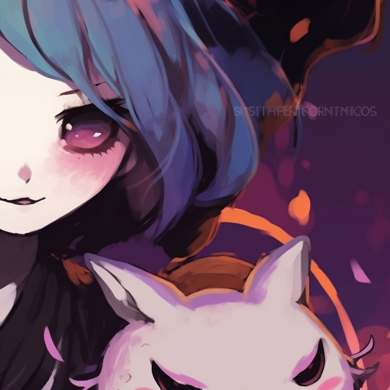 Two witchy characters, mystic symbols and dark colors, casting a spell together. best of matching bestie halloween pfp pfp for discord.