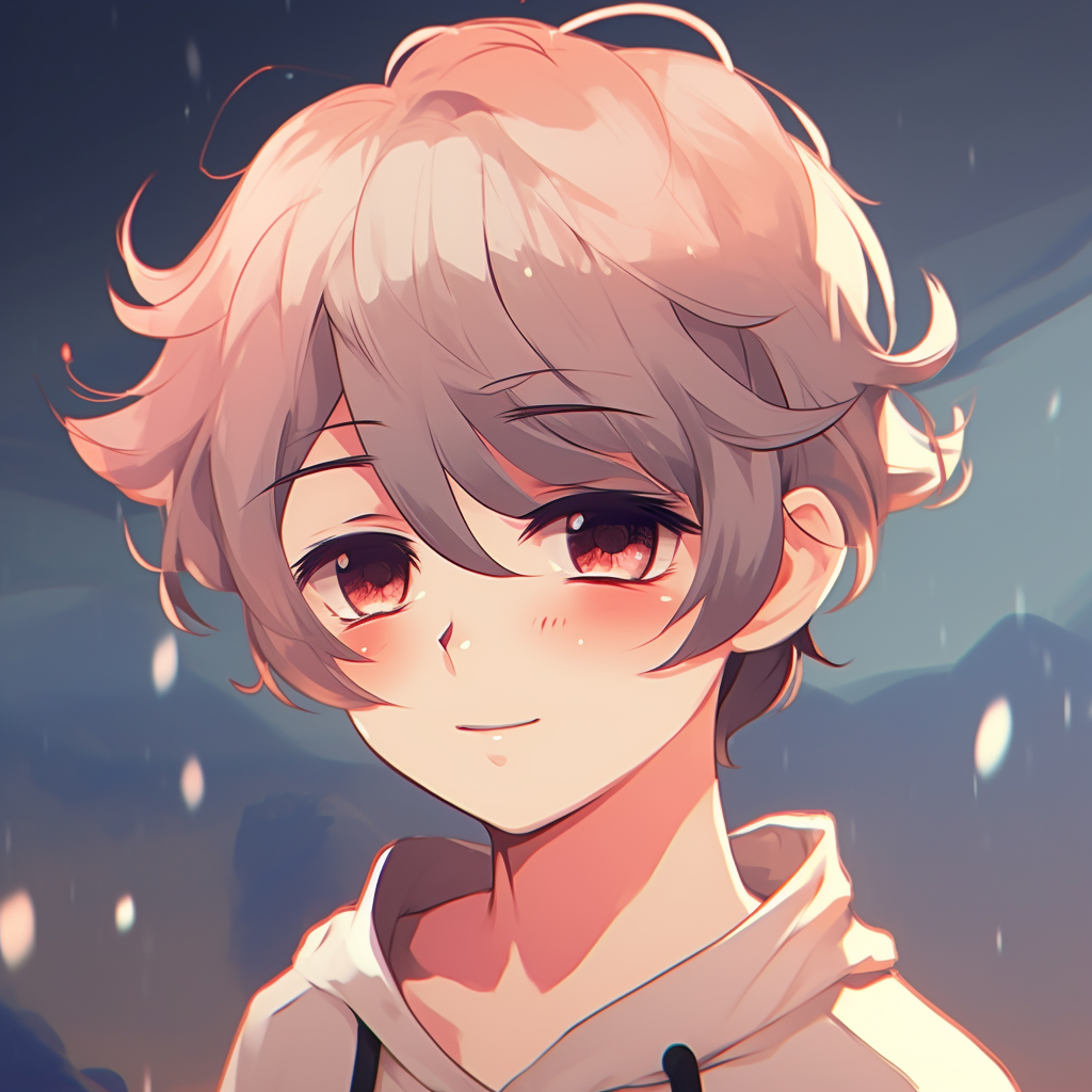 Blushing anime boy, featuring soft shades of pink and delicate facial expressions. cute anime boy pfp anime pfp