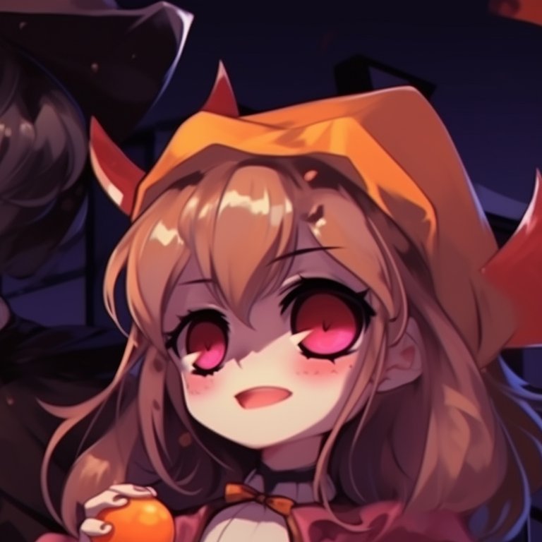 Two characters with muted colors and gothic dresses, one offering a Halloween candy. gloomy halloween - sad matching pfps pfp for discord.