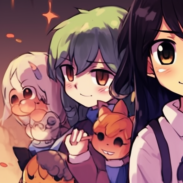 Omori and Aubrey in haunted house setting, with aspects of grisly theme and dark tones unique omori themed halloween matching pfp ideas pfp for discord.