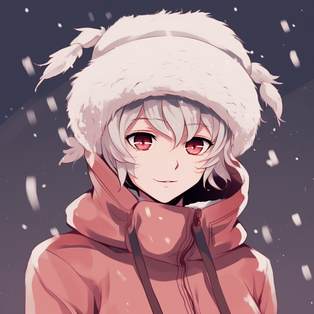 Lucy Heartfilia of Fairy Tail, soft lighting with relaxing snowfall ambiance. anime christmas pfp ideas