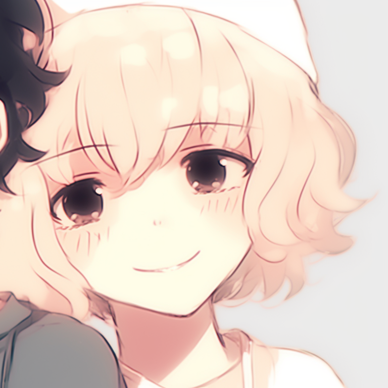 Two characters head to head, pastel background with popping character tones. ideal instagram cute matching pfp for friends pfp for discord.