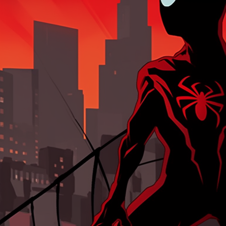 Two Spider-Man characters portrayed in dynamic action poses, detailed lines highlighting their muscularity and costumes. creative ideas for spider man matching pfp pfp for discord.