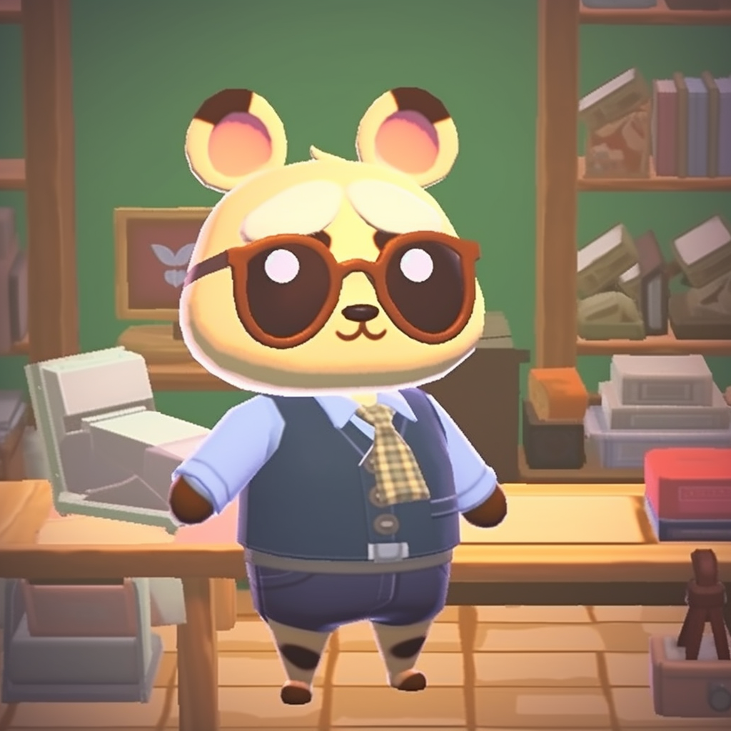 Tom Nook in his store, comprehensive detailing and vibrant colors. tom nook animal crossing pfp