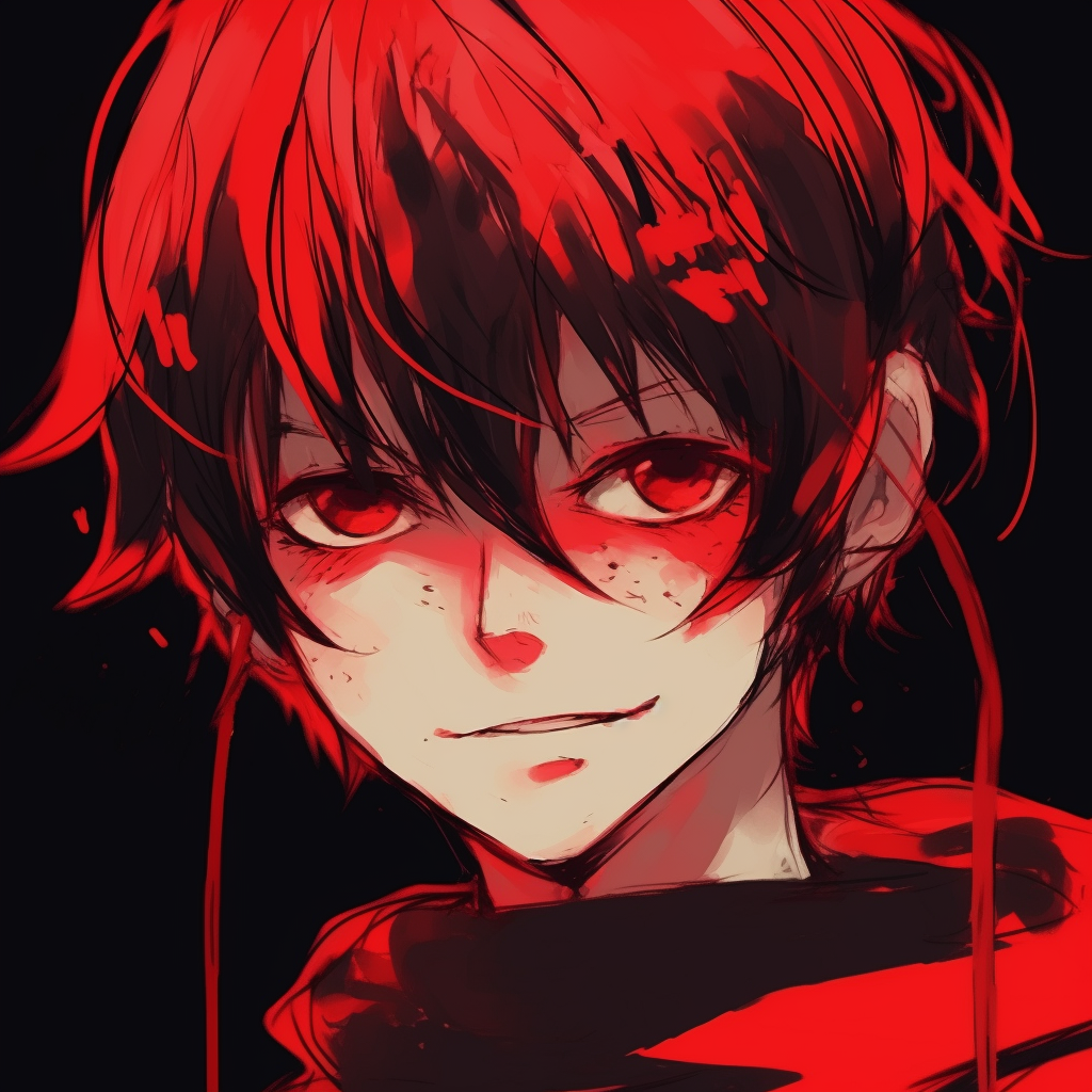 Delightful anime boy with a red jacket and headband, dynamic composition and striking red accents. adorable red anime pfp