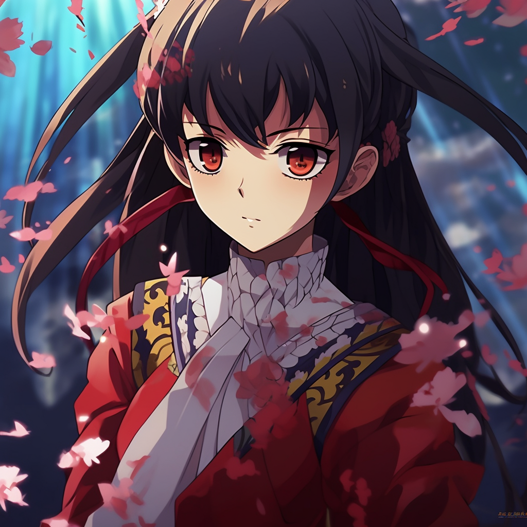 Anime girl sporting a beautiful Kimono, traditional patterns, and vivid colors. anime girl pfp in high quality