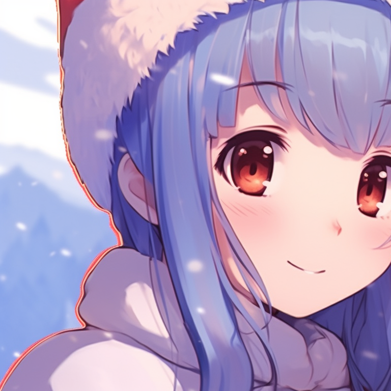 Two characters in winter clothing, crisp colors and sharp lines, with snowy background. top-rated matching christmas anime girl pfp pfp for discord.