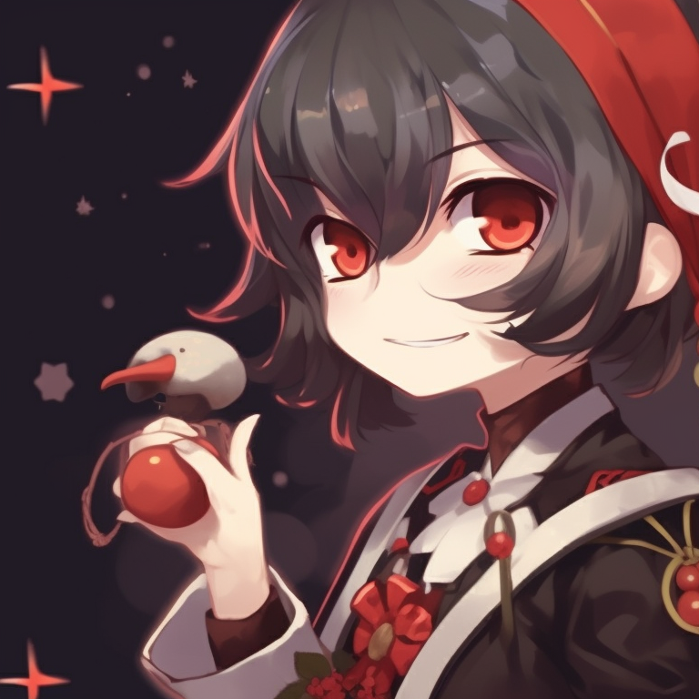 Profile pictures of Hu Tao with snowflakes, in detailed traditional artistic style. festive matching hu tao pfp pfp for discord.