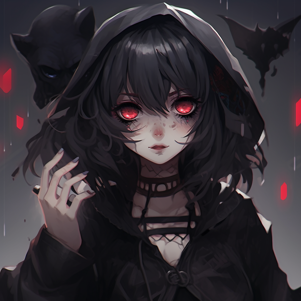 A desolate female anime character with gothic attire, in a dim and moody setting. dark themed emo anime pfp