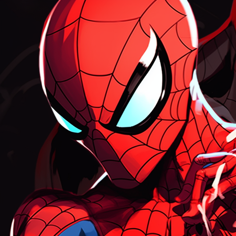 Two Spiderman characters depicted in a comic art style, captured in a mid-air battle scene. unique matching spiderman pfp ideas pfp for discord.