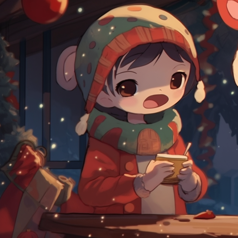 Two characters, dressed warmly, lying in the snow, wrapped in blankets, staring at a starlit sky. clever matching christmas cartoon pfp ideas pfp for discord.