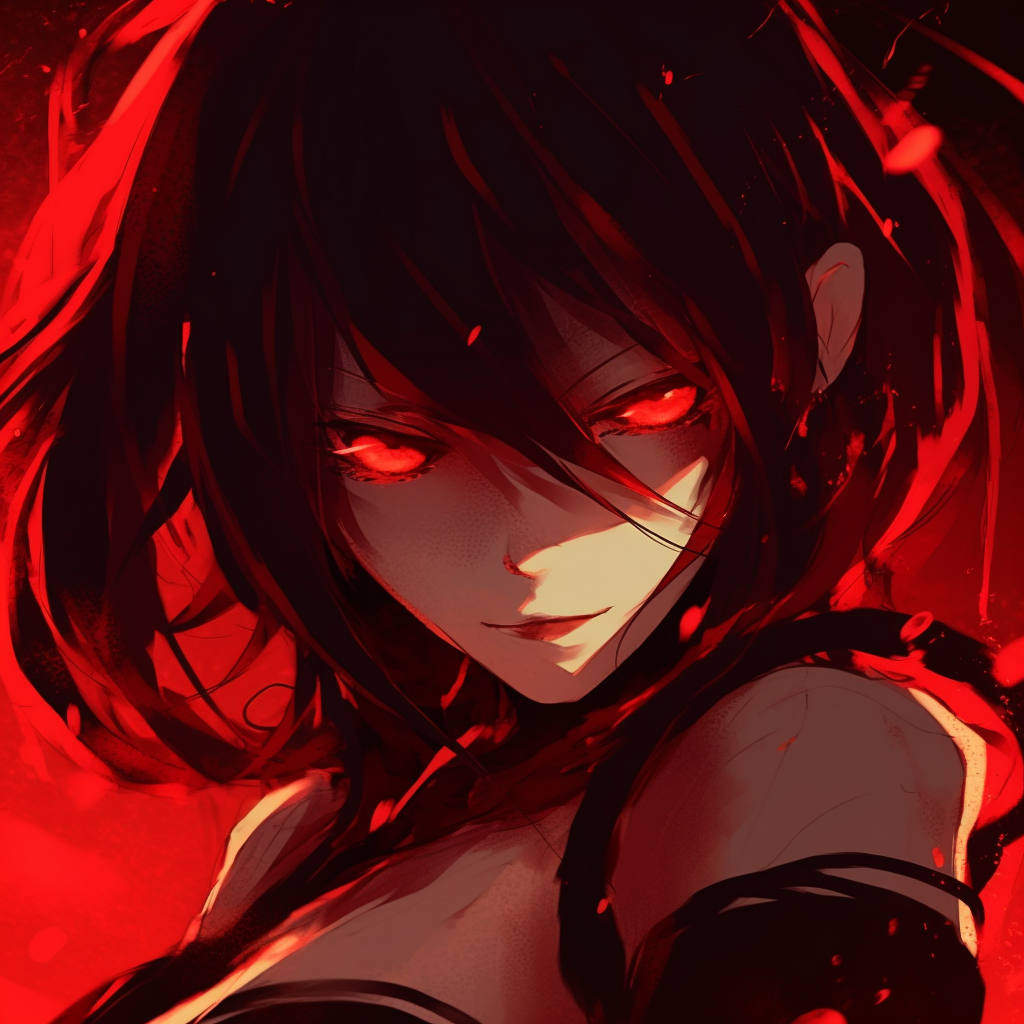 Erza's armor embellished in deep red tones, showcasing the intricate design and metallic shine. vibrant red pfp