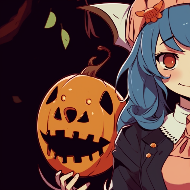 Two characters in battle stances, heavy shadows and strong backlights, dressed in samurai armor with Halloween decorations. matching anime pfp gif halloween theme sets pfp for discord.