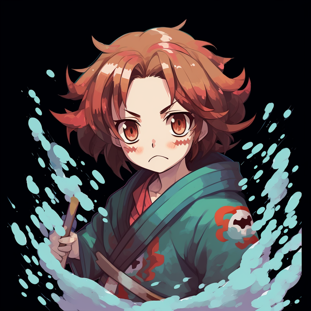 Close-up on Tanjiro's checkered headband, fine details and varied colors. trending animated pfp