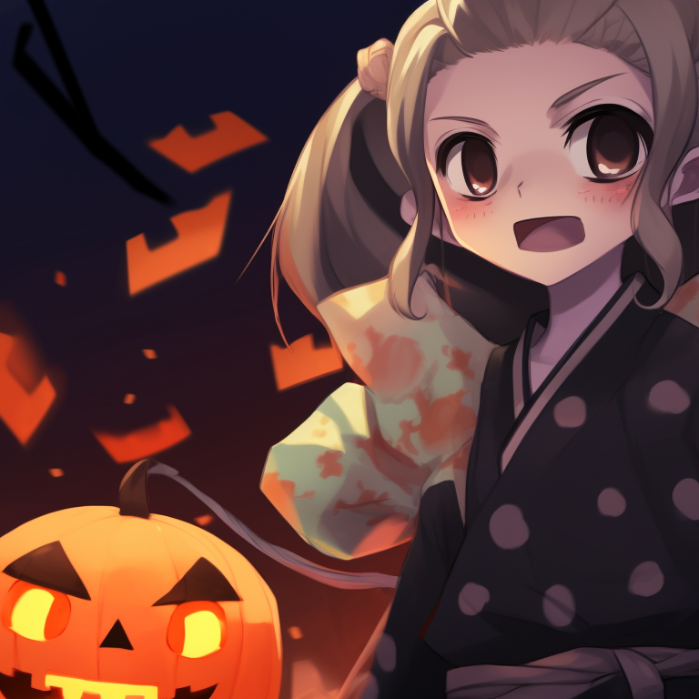 Zenitsu and Nezuko, contrasting expressions and matching Halloween costumes. zenitsu and nezuko halloween artwork pfp for discord.