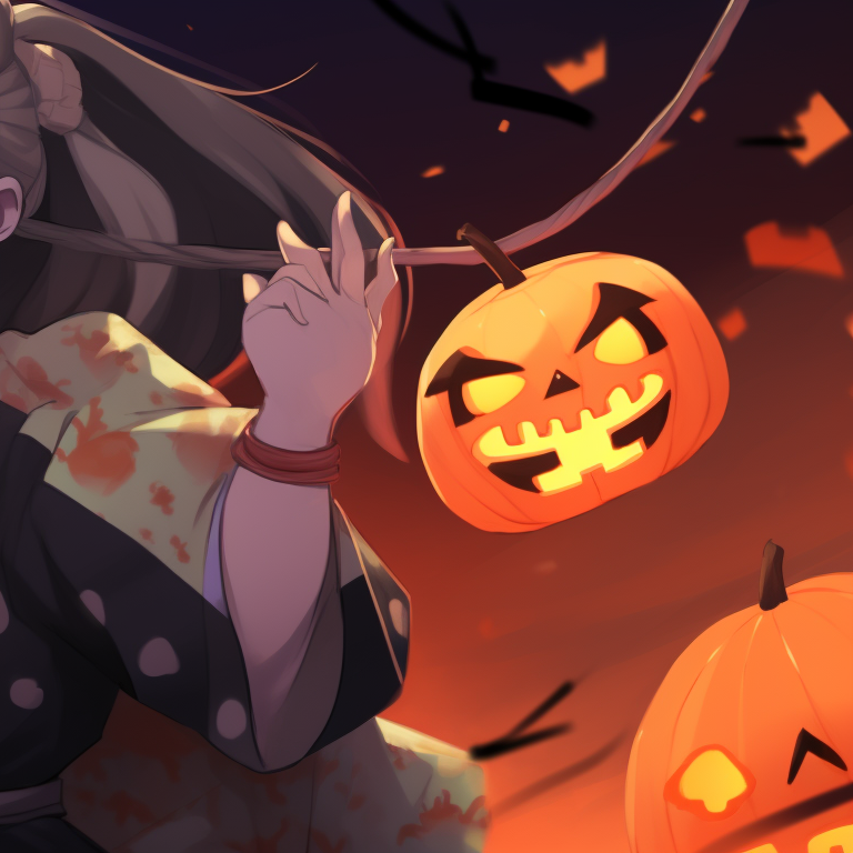 Zenitsu and Nezuko, contrasting expressions and matching Halloween costumes. zenitsu and nezuko halloween artwork pfp for discord.
