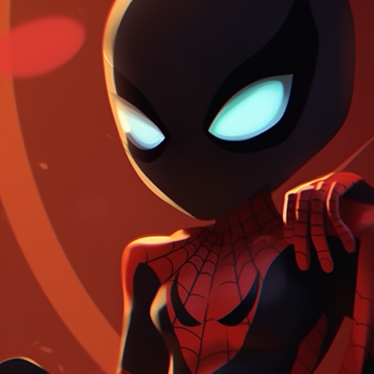 Gwen with glowing web pattern and Miles with glowing spider, darker tones with pops of glowing elements. gwen and miles in an upside down halloween universe pfp for discord.