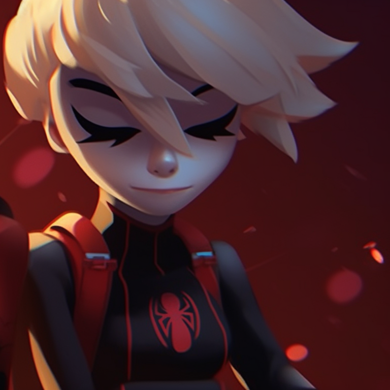 Gwen with glowing web pattern and Miles with glowing spider, darker tones with pops of glowing elements. gwen and miles in an upside down halloween universe pfp for discord.