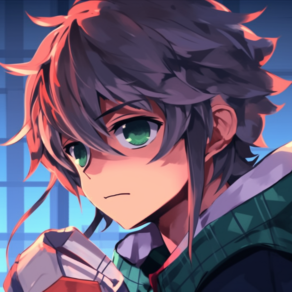 Close up of Midoriya and Bakugou, intense expressions and finely drawn details. anime best-friend matching pfp