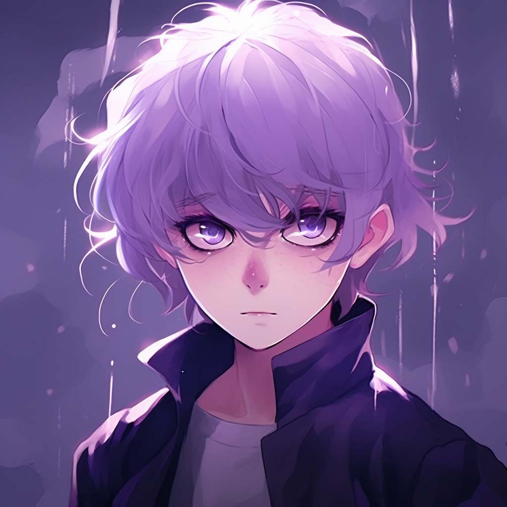 A purple anime familiar, embellished with adorable sparkles and cute expressions. adorable purple anime pfps