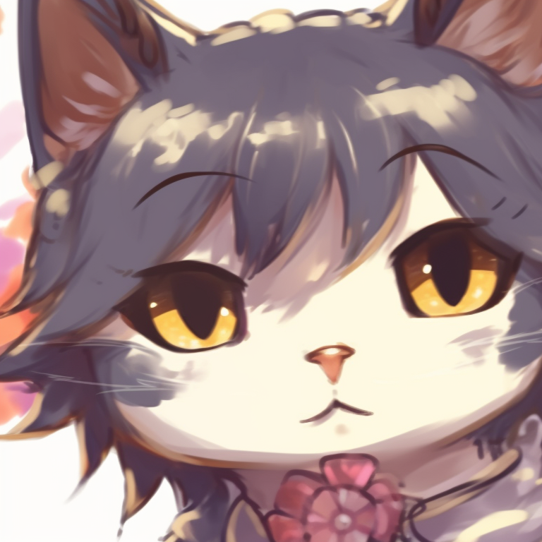 Two characters with cat ears lavishly drawn, displaying noble attributes with grandeur. boy and girl cat matching pfp pfp for discord.