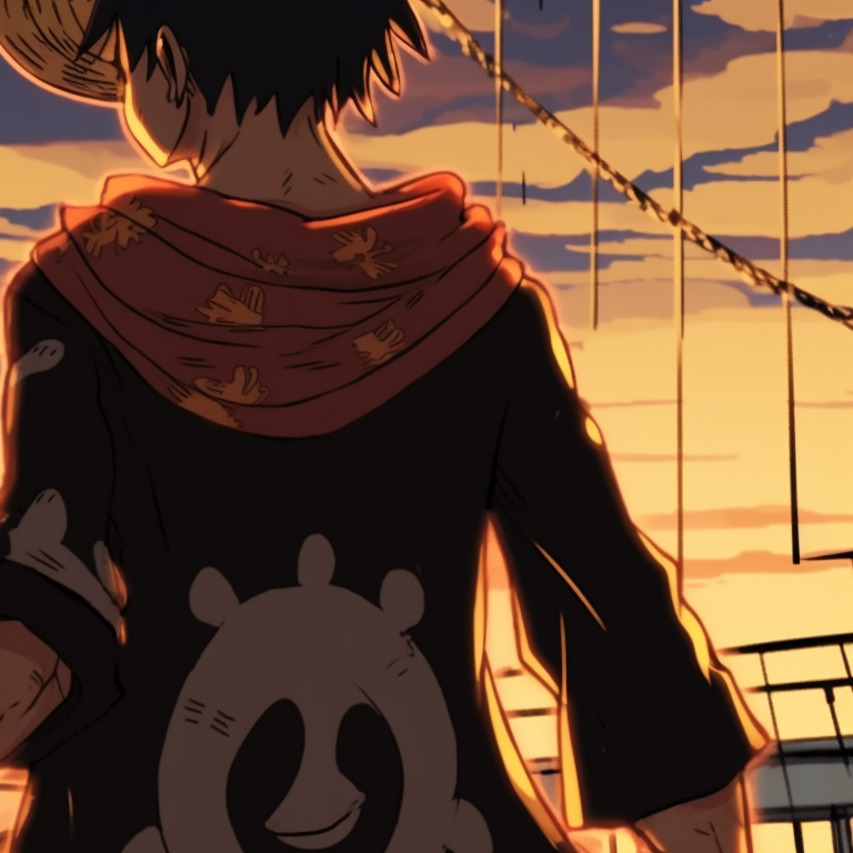 Two characters on a ship deck, dynamic lighting and detailed linework. one piece matching pfp ideas pfp for discord.