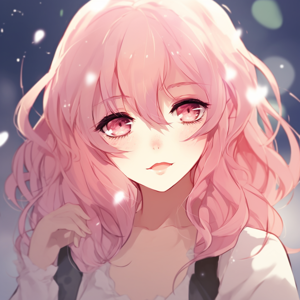 A portrait of a dreamy kawaii girl with flower adornments, soft edges, and a vibrant color palette. dramatic kawaii anime pfp