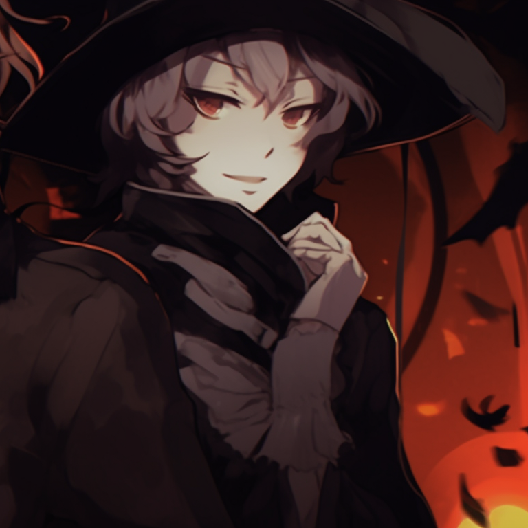 Dazai and Chuuya in elaborate, elegant Halloween costumes, rich detailing with muted tones. osamu dazai halloween anime pfp pfp for discord.