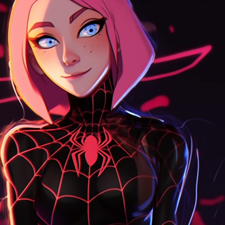 Close up of Gwen and Miles in matching Halloween masks, vivid contrast and fine details. spiderverse gwen and miles matching pfp pfp for discord.