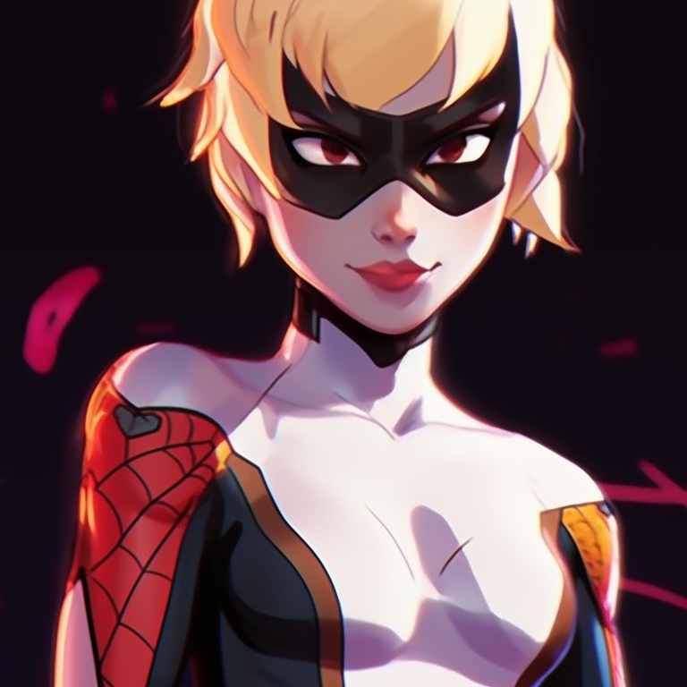 Close up of Gwen and Miles in matching Halloween masks, vivid contrast and fine details. spiderverse gwen and miles matching pfp pfp for discord.