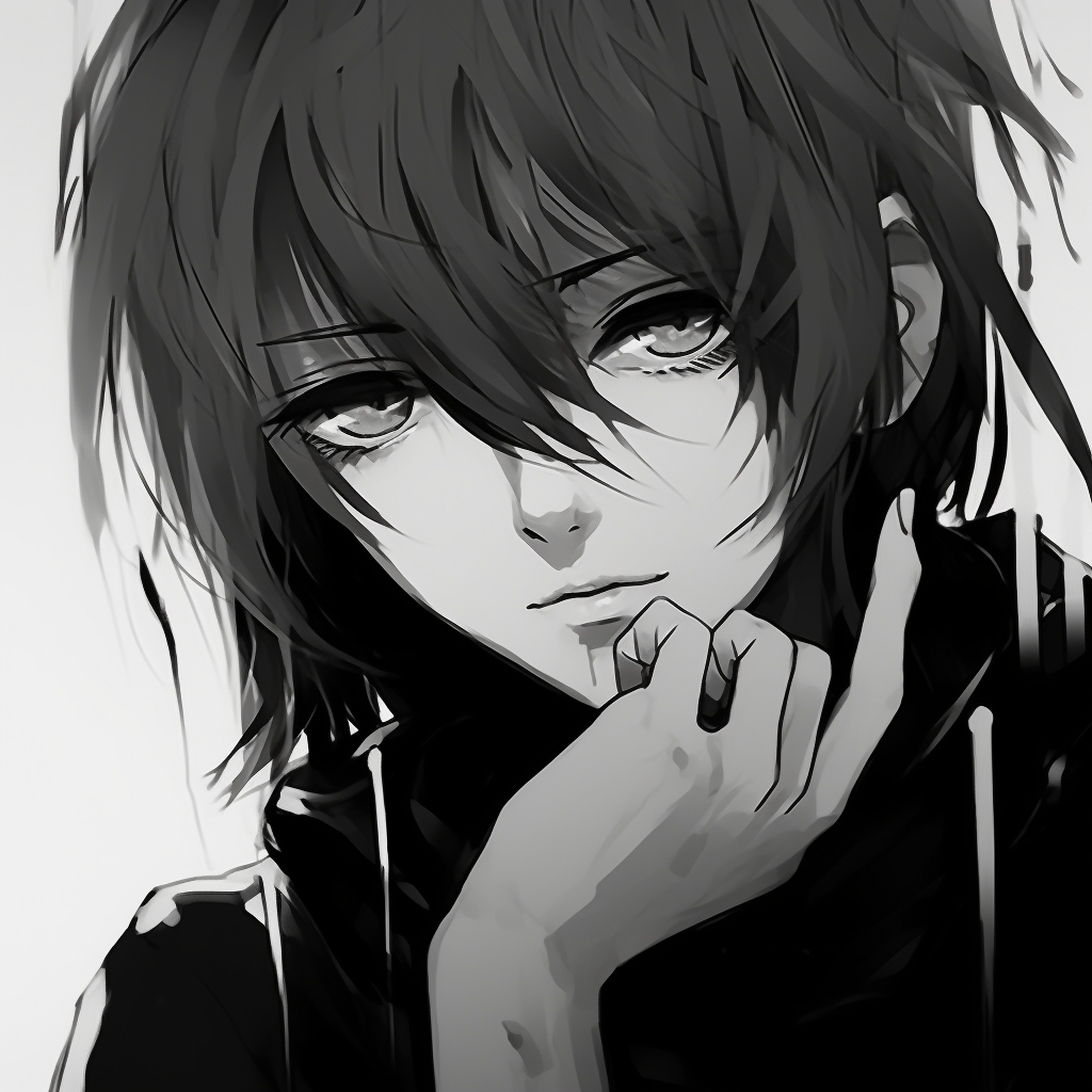 Simplicity in an anime profile picture with minimalistic design and clean lines. unique anime black and white pfp
