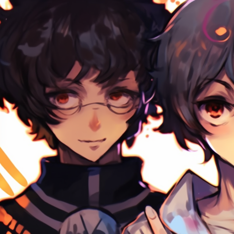 Three characters in vibrant attire, intense expressions and radiant backdrop. vibrant matching trio pfp artwork pfp for discord.