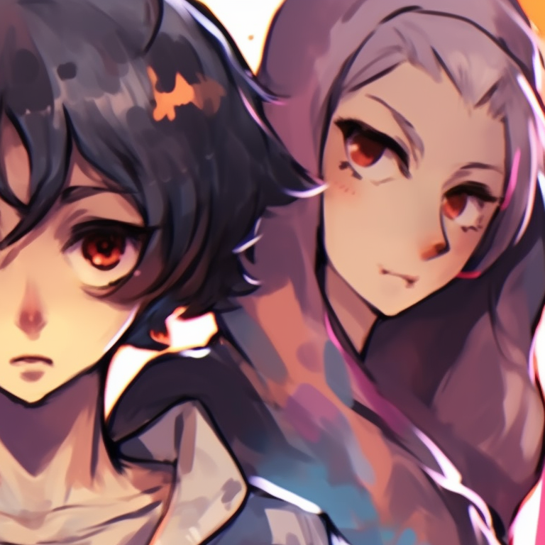 Three characters in vibrant attire, intense expressions and radiant backdrop. vibrant matching trio pfp artwork pfp for discord.