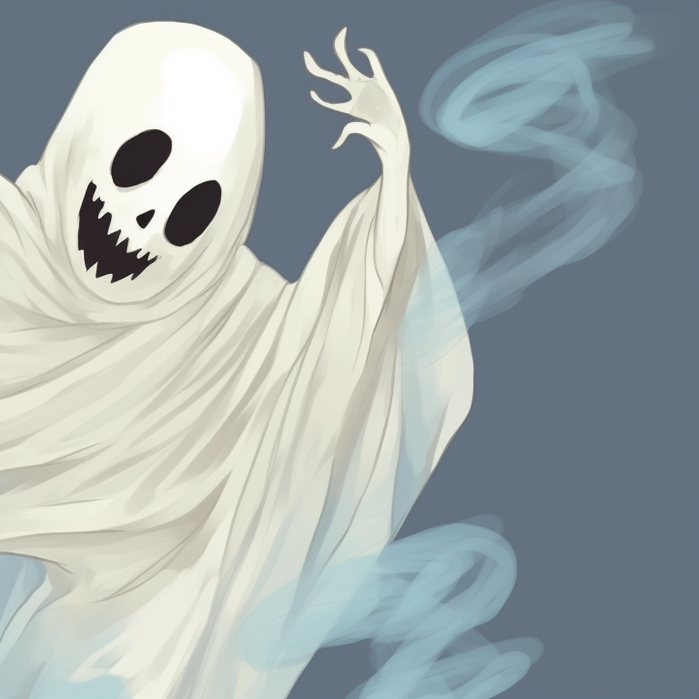 Two characters, spectral hues and luminous highlights, ethereal figures blending together. ghost pfp design series for halloween theme pfp for discord.